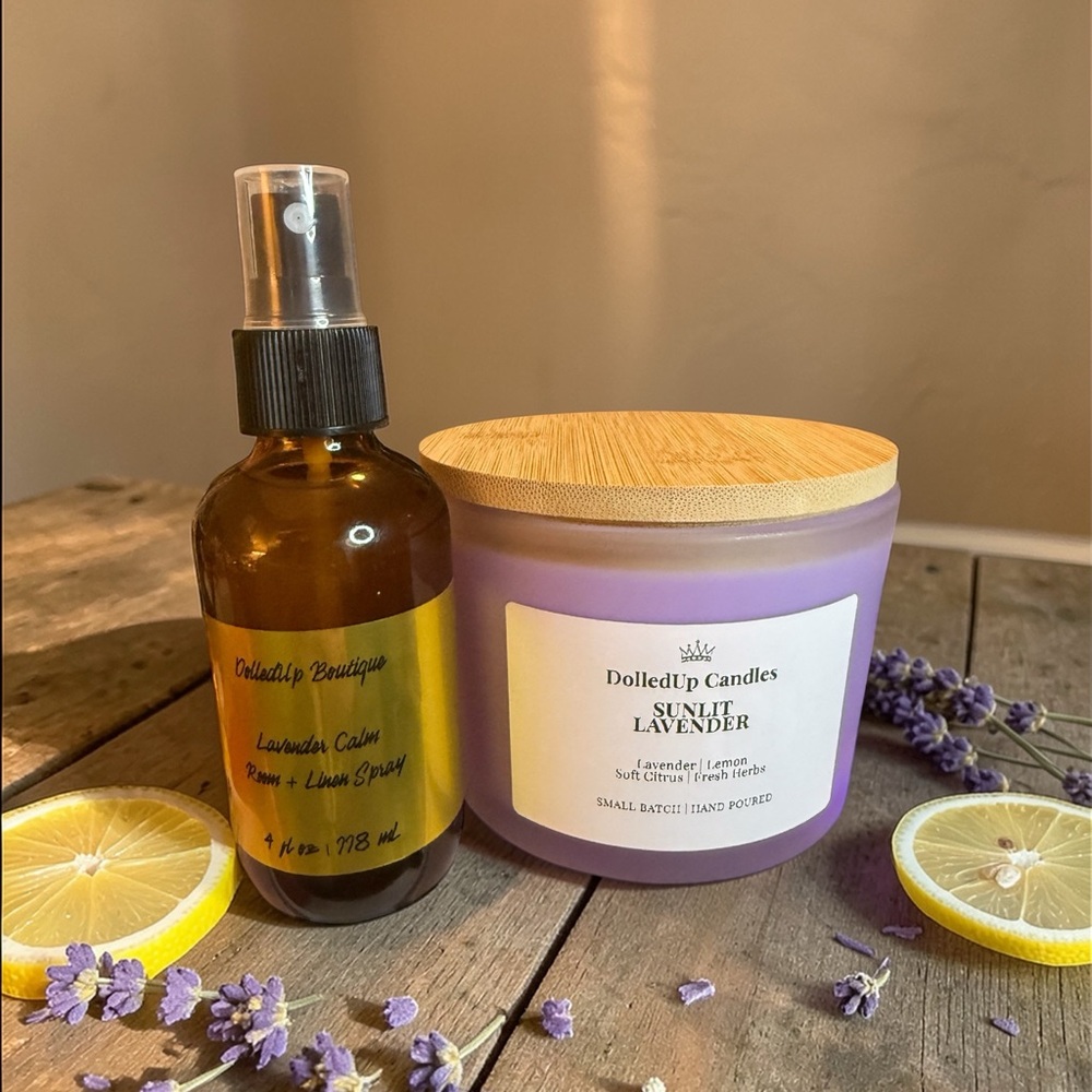 Calm Reset Sanctuary Set – 16oz Lavender Lemon Candle & Lavender Room Spray